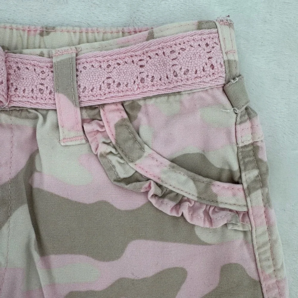 Wonder Kids Girls Pink Camo Cargo Skirt Size 4T 2000s Y2K Ruffle Floral Belted